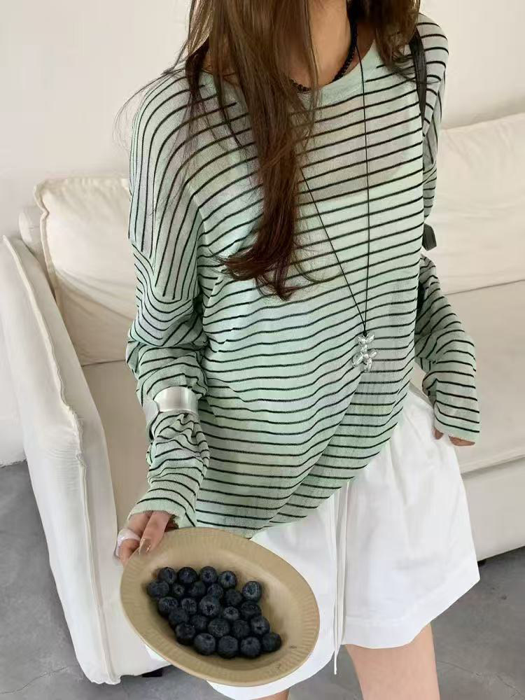 新款套头防晒长袖衫时尚百搭圆领,女装衬衫,锦弘羊绒