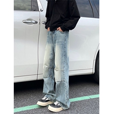 美式复古宽松解构廓行褶皱牛仔裤3XZ502-K779-P55，男装牛仔裤，星座502