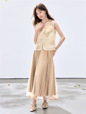 夏季新款现货！2026新中式重工洋气百搭款马甲+百褶半裙两件套女，女装套装/套裙，央宝儿