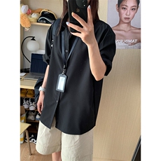 薄款冰丝短袖衬衫男简约纯色垂感休闲痞帅衬衣CS288-P20，男装T恤，星座301C-5