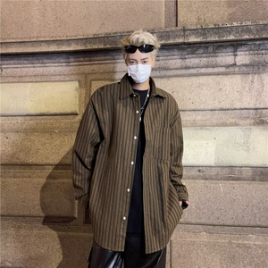 衬衣男韩版潮流条纹拼色高街帅长袖2024春季ins宽松外套CY601-P37图片