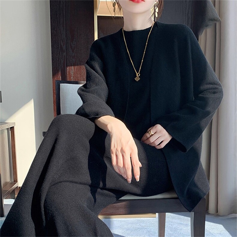 2025年秋季时尚百搭通勤简约休闲三件套开衫开衫,女装羊毛衫,美雪羊绒