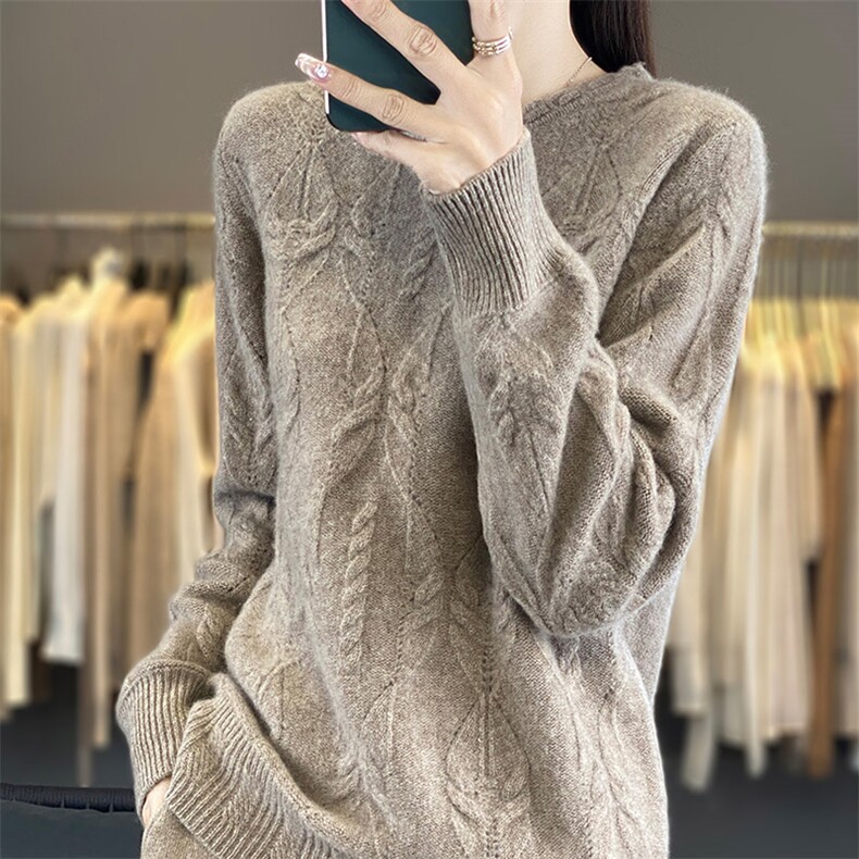 优雅女羊毛衫叶子花纹设计羊毛柔软贴肤百搭舒适保暖，女装羊毛衫，开创羊绒