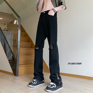 B221 美式ins高街小众百搭微喇拉链破洞牛仔裤 LK23086-P60 控78图片