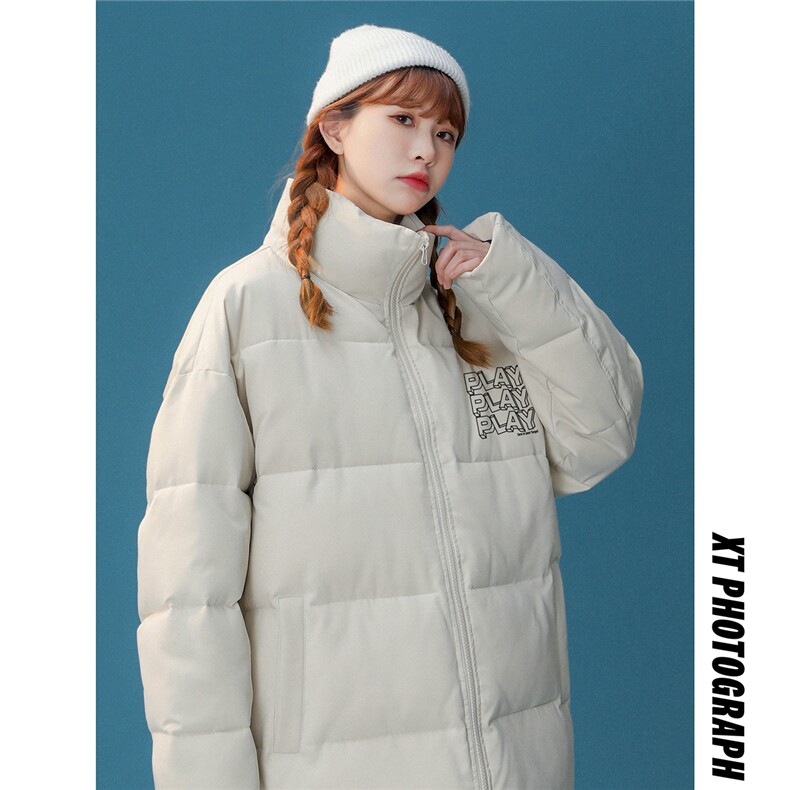 中性22冬季新品简约字母印花面包服立领加绒加厚棉服外套MY51P65，男装棉衣，A247A