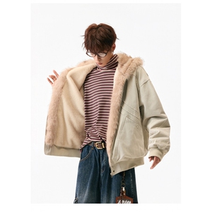 档口现货 重磅帆布+通体仿兔毛座山雕毛领潮牌棉服 DM8220-P138图片