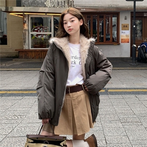 2025高级拼接毛领花苞派克服巴恩风棉斯男女同款外套图片