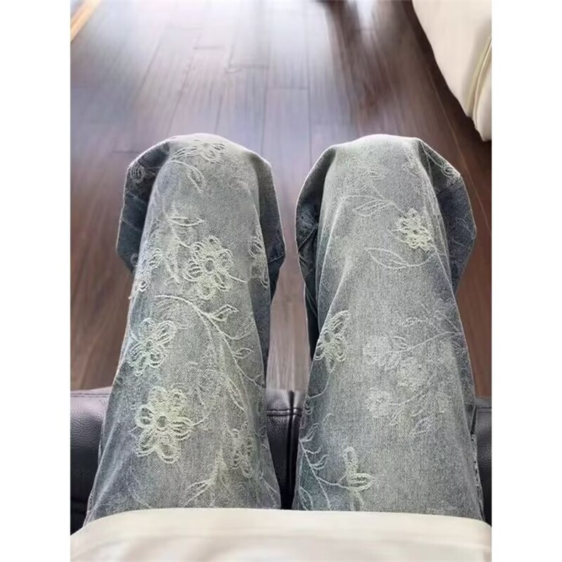 网络图现货美式潮牌痞帅高级感提花直筒显瘦牛仔裤,男装牛仔裤,星座410-7