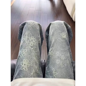 网络图现货 美式潮牌痞帅高级感提花直筒显瘦牛仔裤图片