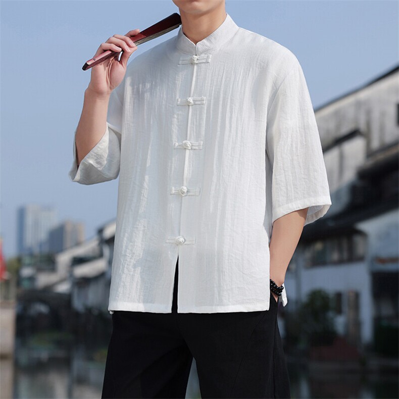 夏季风盘扣七分袖衬衫男士大码上衣CS2501-P6578,男装T恤,电商A008