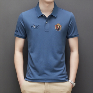 中年男装POLO衫男短袖翻领宽松2023夏季新款时尚休闲简约纯棉夏装图片