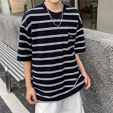 复古美式条纹polo衫男短袖夏季宽松潮牌T恤，男装T恤，星座716-4