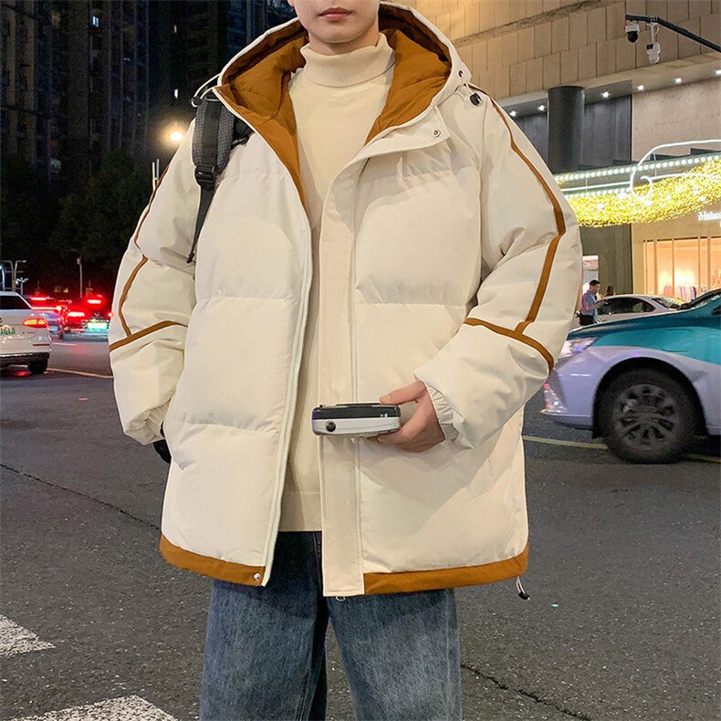 拼色条纹棉服男连帽宽松潮流冬季加厚保暖棉袄青少年男生棉衣外套,男装棉衣,电商A409-1