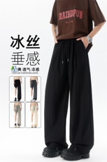8XL-M冰丝凉感直筒裤子垂坠感大码薄款速干长裤阔腿裤KZ1956特P35，男装休闲裤，电商B238
