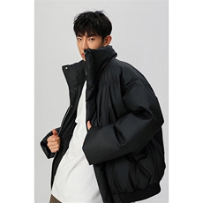 现货5W件冬季三防重磅硬挺boxy短款羽绒立领PU皮棉衣外套加厚棉服，男装棉衣，电商A443