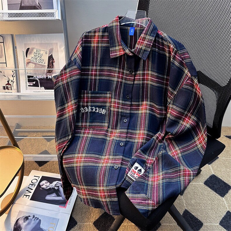 2025新款复古格子长袖衬衫小众设计感上衣外套现货W8604-P30,男装衬衫,星座512-4