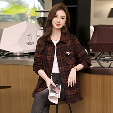 时尚春季新款格子衬衫女宽松显瘦长袖百搭休闲上衣外套，女装衬衫，梦芯尔