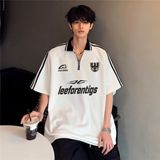 美式潮牌嘻哈半拉链T恤男夏季cleanfit撞色短袖重磅休闲T81-P38，男装T恤，电商C307