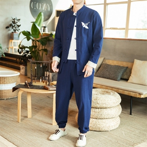 风唐装盘扣刺绣夹克中式居士服宽松大码汉服套装男 A818-P115图片