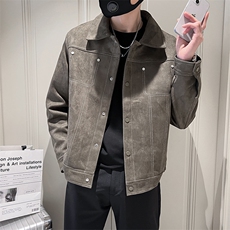 2025新款春季麂皮绒外套男韩版潮流翻领夹克A313-1-21136-P95，男装夹克，电商A313-1