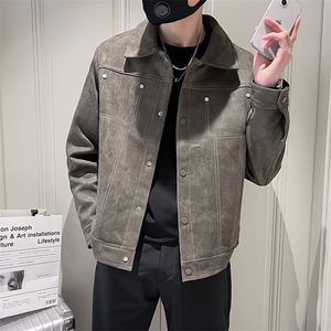2025新款春季麂皮绒外套男韩版潮流翻领夹克 A313-1-21136-P95图片