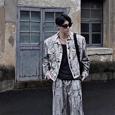 牛仔外套套装高级感痞帅一套扎染微喇裤JK100特P90NZ100特P65，男装工装外套，星座908-1