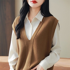 法式叠穿纯棉线针织坎肩马甲女套头无袖毛衣2025春秋保暖背心上衣，女装针织衫/毛衣，丹芙娇羊绒