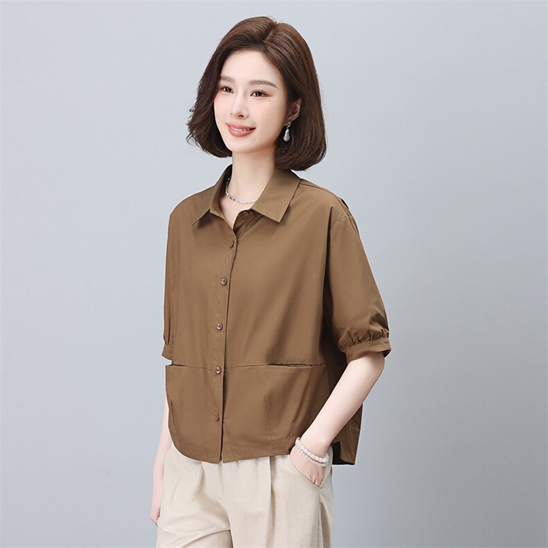 2024年夏季经典文艺纯色纯棉宽松前短后长休闲上衣,女装蕾丝衫/雪纺衫,依恋蒂丝