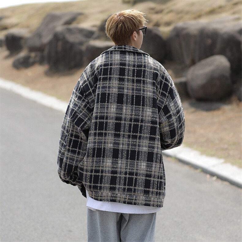 美式街头格子毛呢外套男秋季新款宽松复古衬衫外搭上衣J9226-P60,男装夹克,星座1008
