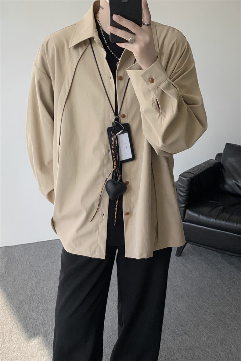 CS1159-特P33控58秋季潮流大码拼接高级感痞帅衬衫宽松外套男,男装衬衫,电商A059