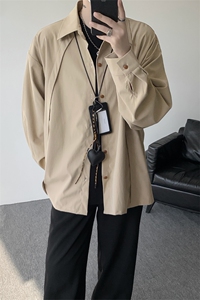 CS1159-特P33 控58 秋季潮流大码拼接高级感痞帅衬衫宽松外套男图片