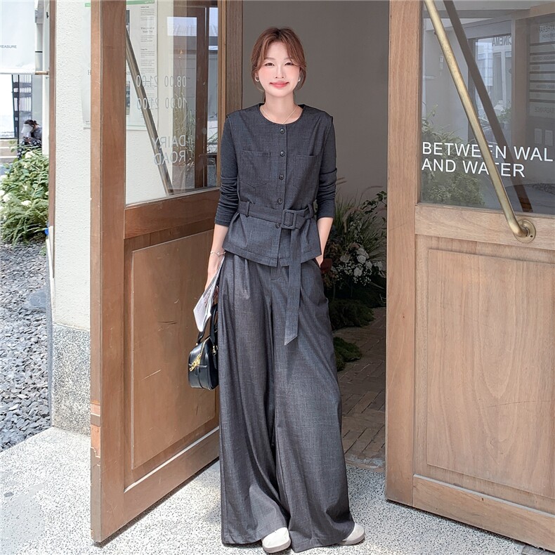 秋季阔腿裤马甲T恤衫时尚三件套女，女装套装/套裙，秋水欣儿