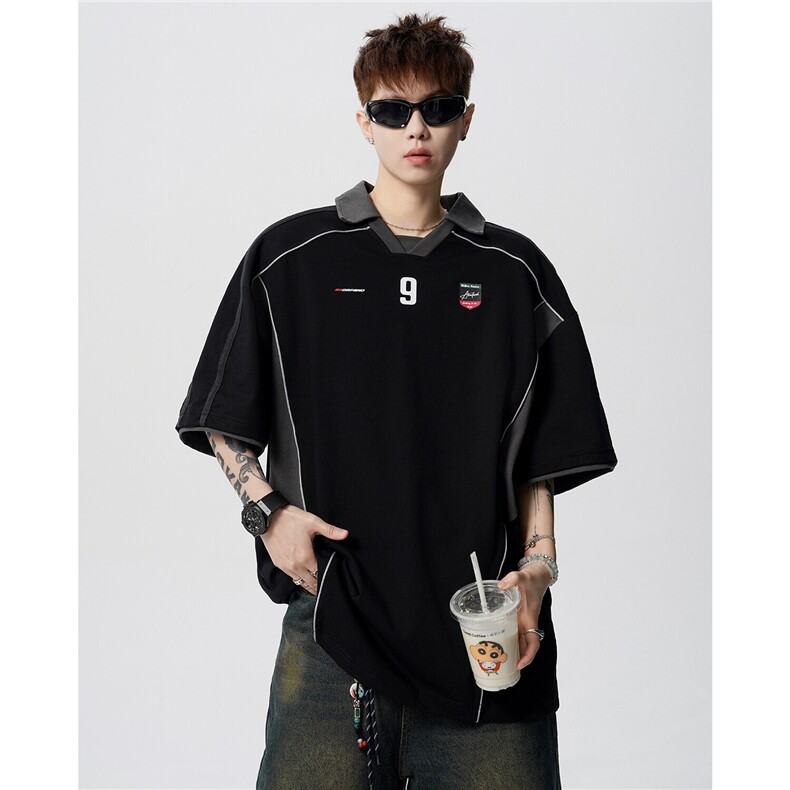 美式运动polo衫男夏季高街设计感印花T恤宽松休闲短袖D420P48,男装T恤,电商A335-1（原A458）