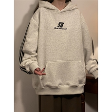 中性风连帽刺绣LOGO字母设计袖子三杠织带卫衣男WY77737P58控78，男装卫衣，星座227-7