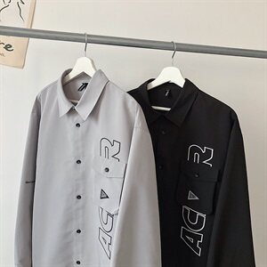 【】A003-HS2001-P50春装新款翻领字母印花衬衫 港风平铺图片