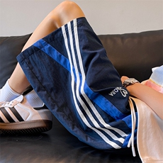 黑色条纹速干短裤男夏季潮牌美式薄款痞帅中裤情侣凉感宽松五分裤，男装休闲裤，电商A001