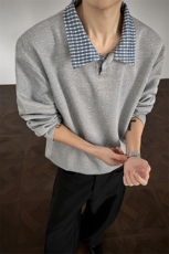 春秋男士卫衣美式格子翻领运动上衣男女潮牌秋季外套Polo衫，男装Polo衫，电商B319