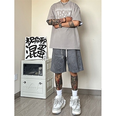 麂皮绒钢印短裤五分裤休闲裤A014-DY2357-P45控58，男装休闲裤，电商A014