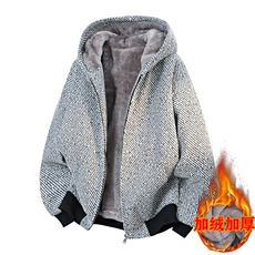 秋冬青年银丝斜纹宽松休闲连帽夹克外套上衣J155-加绒P72常规52，男装夹克，星座310B