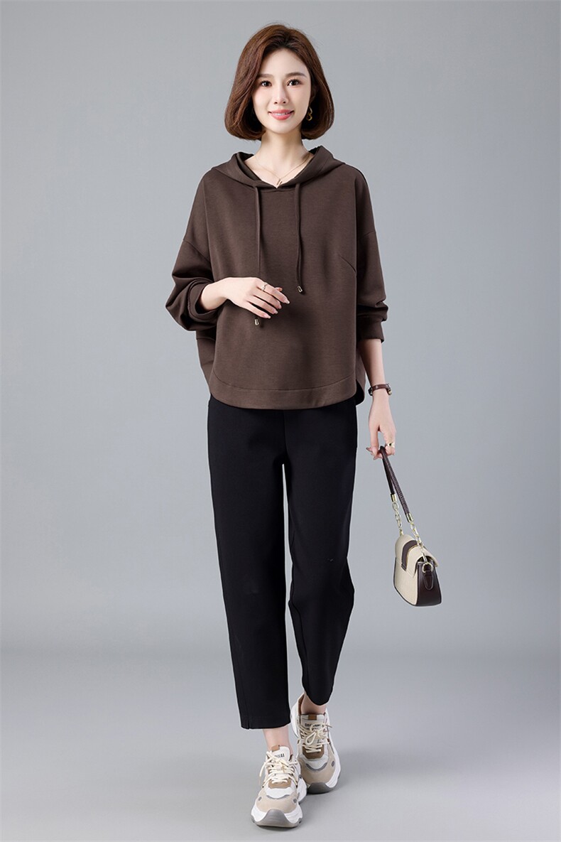 中年妈妈秋装套装2026新款落肩袖卫衣中老年女春秋季运动服两件套,女装套装/套裙,深水步