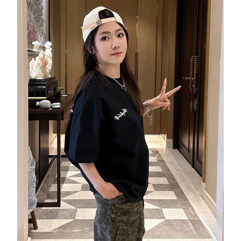 万针全刺绣工艺抖音得物高品质260克重磅纯棉双纱美式高街短袖T恤,男装T恤,电商A486-1