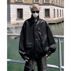 美式复古皮衣外套男春秋季痞帅潮牌休闲宽松PU皮夹克翻领K205/P70，男装夹克，星座506
