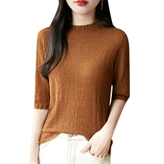 肌理感五分袖针织打底衫女25新款半袖精纺羊毛半高领中袖毛衣内搭，女装羊毛衫，片语羊绒
