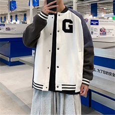 棒球领夹克呢子料上衣外套棒球服M--XXL白色J624，男装夹克，星座1116A-1（原606A）