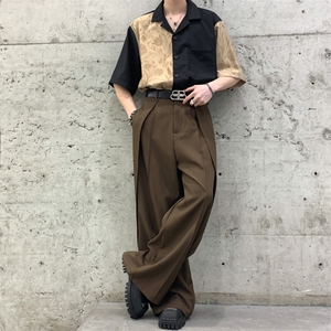 春装24复古日系垂感坠感抽褶小众拼接立体裁剪阔腿拖地裤堆叠西裤图片