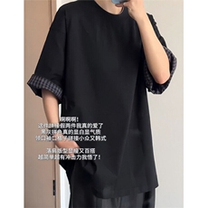 夏季纯棉撞色格子翻边设计短袖男女同款文艺时尚休闲T恤上衣T011，男装T恤，星座1116A（原606A-3）