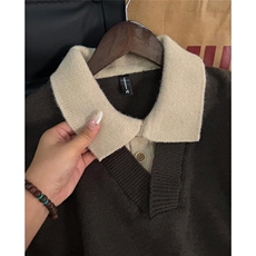 AA1778P60假两件撞色拼接polo针织衫男高级感老钱风毛衣，男装针织衫/毛衣，电商B323A