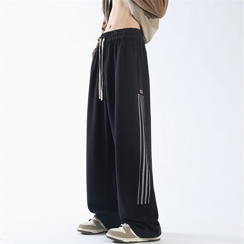 55%棉 45%涤纶 YK86019-P40三条杠拼接运动裤320g重磅针织卫裤男图片