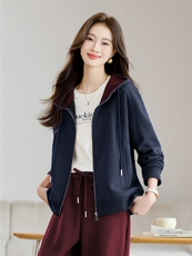 长期有大货卫衣开衫外套女2026春秋宽松安可拉红连帽显瘦气质上衣，女装短外套，璐依舞