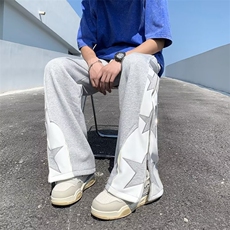 美式复古星星直筒宽松休闲阔腿长裤男女卫裤拉链设计感9分裤~K971，男装休闲裤，星座601-2